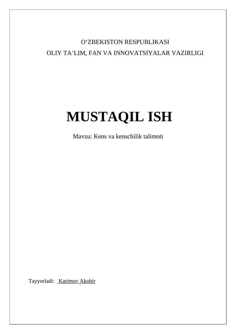 Kens va kenschilik talimoti 1
