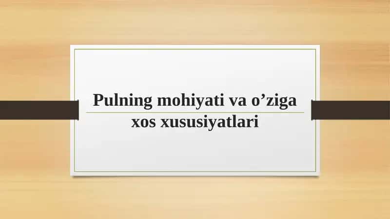 Pulning mohiyati va o'ziga xos hususiyatlari 1