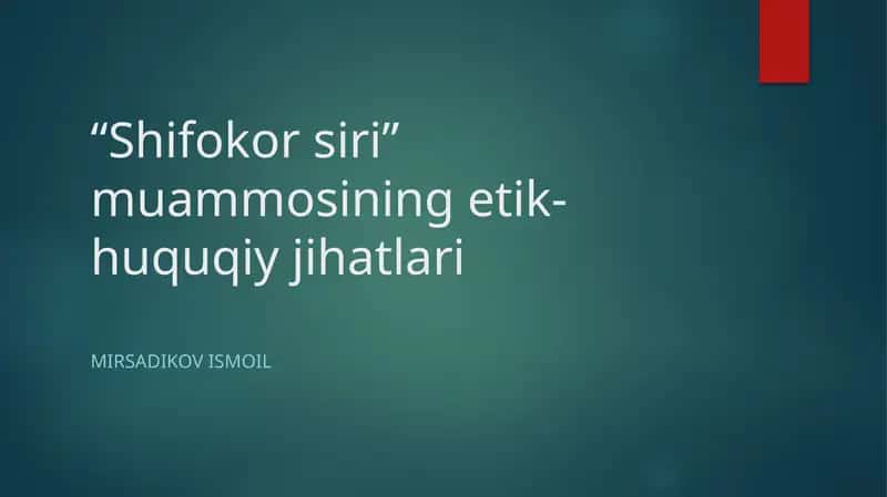 Shifokorsiri Muammosi 1