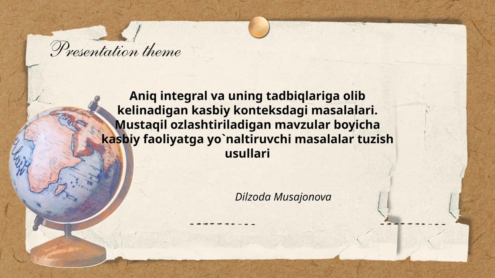 Aniq integral va uning tadbiqlariga olib kelinadigan kasbiy konteksdagi masalalari 1