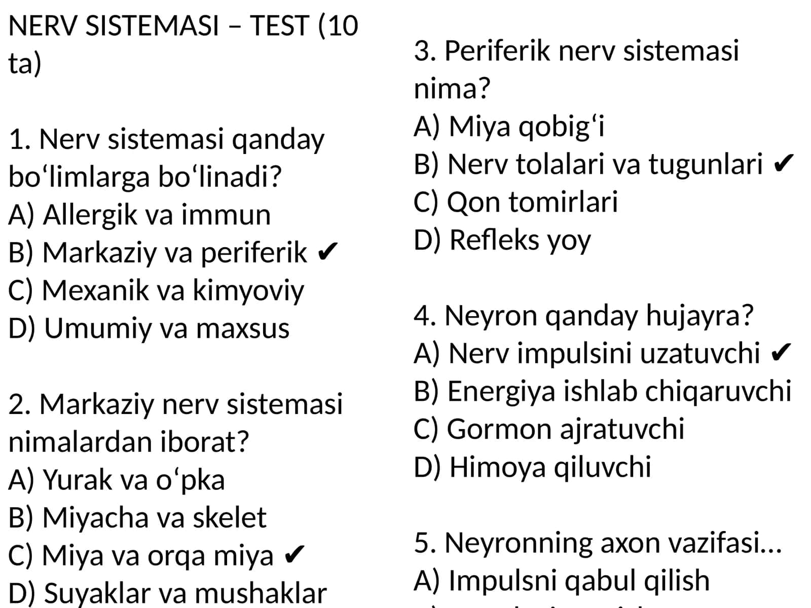 NERV SISTEMASI – TEST (10 ta) 1