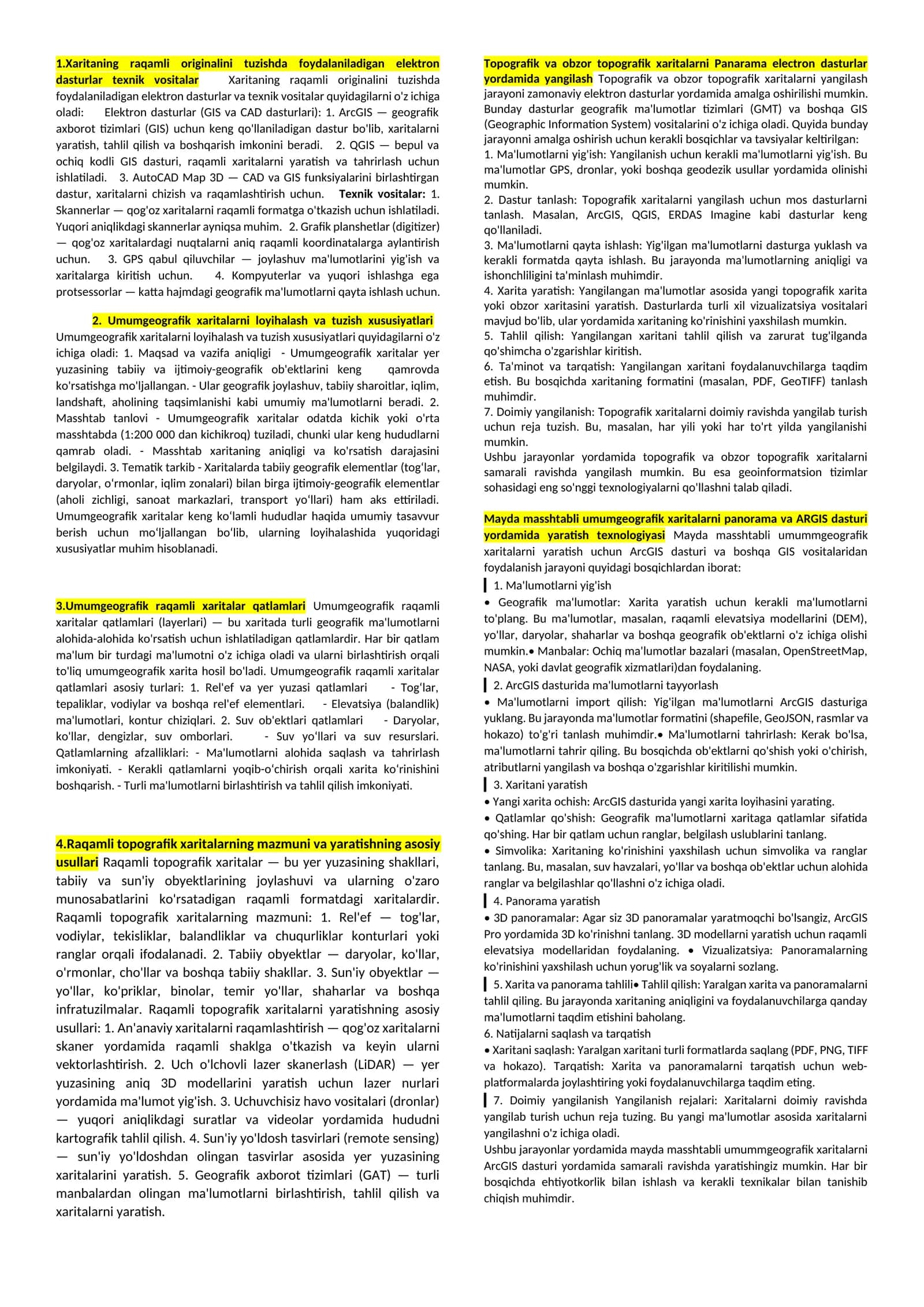 Xaritaning raqamli originalini tuzishda foydalaniladigan elektron dasturlar texnik vositalar 1