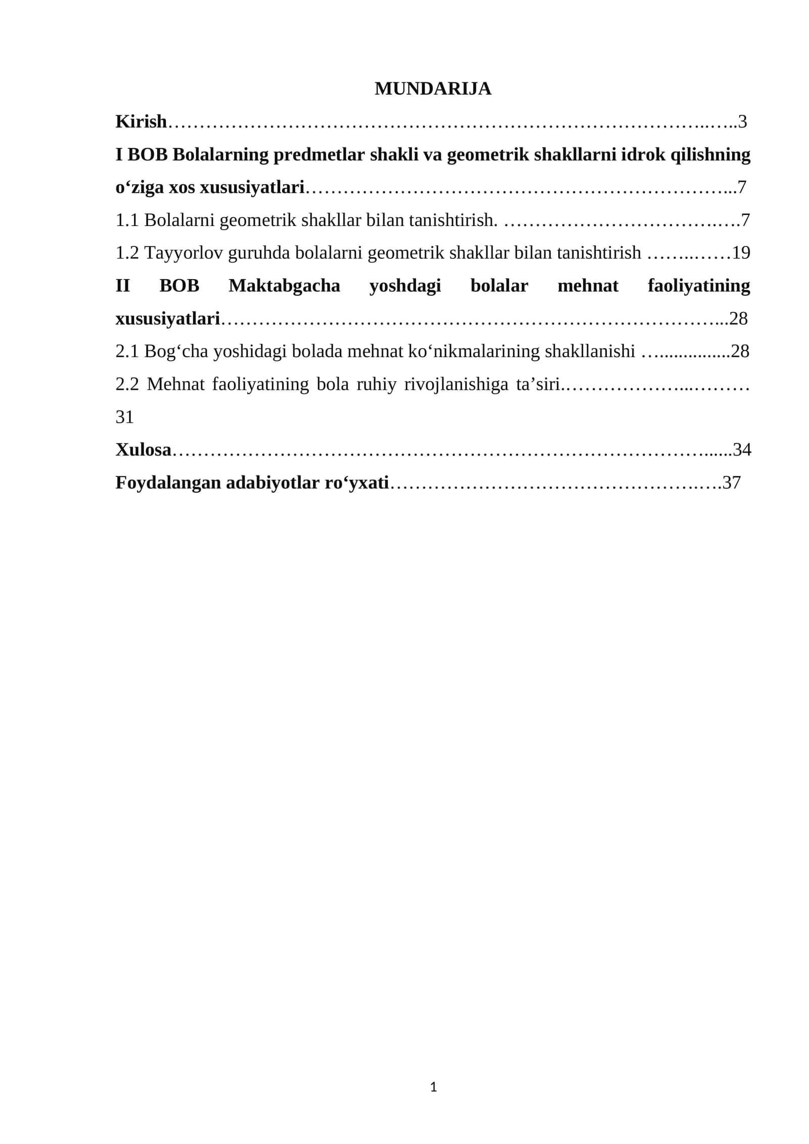 Bolalarning predmetlar shakli va geometrik shakllarni idrok qilishning o‘ziga xos xususiyatlari kurs ishii 1
