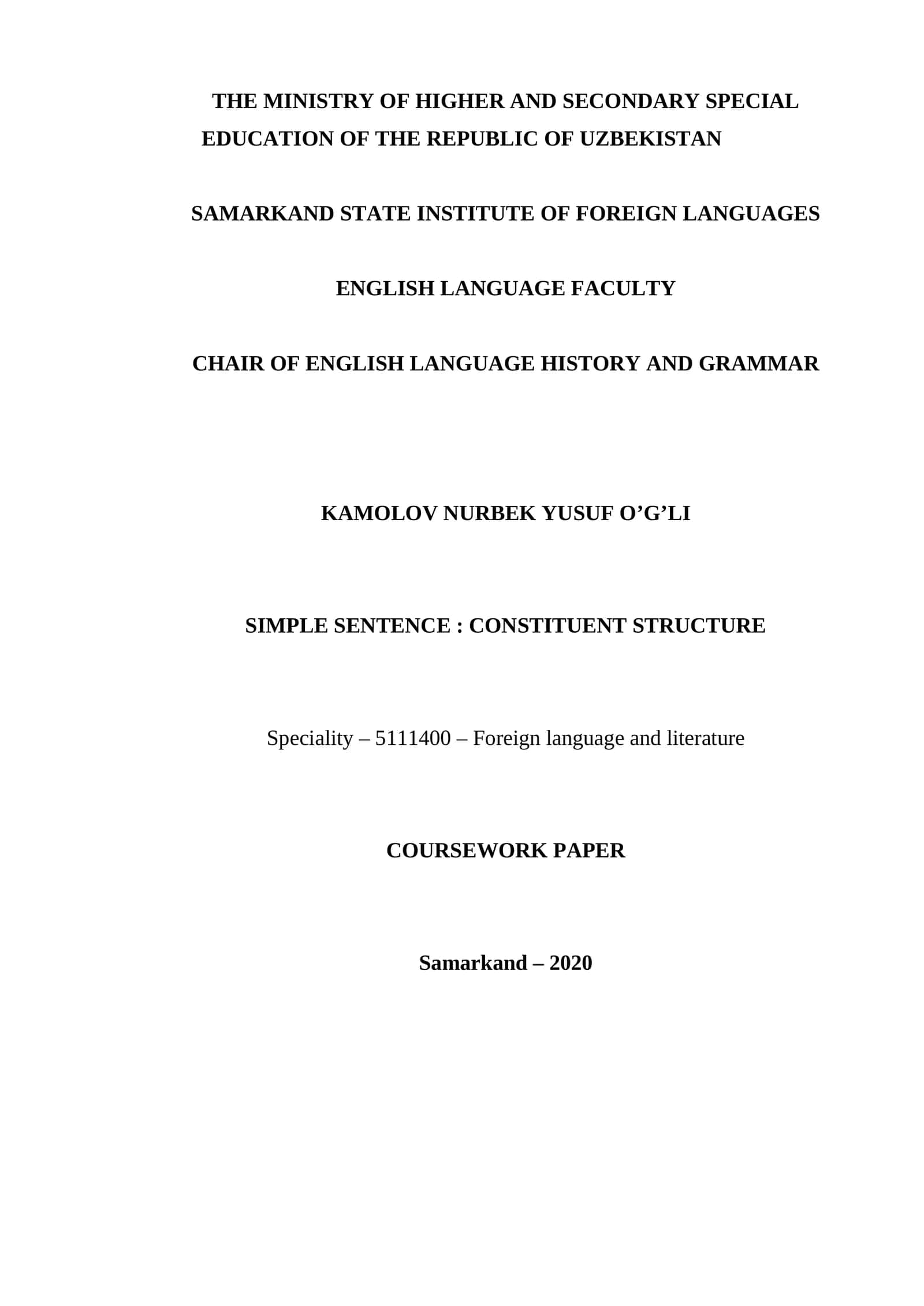 SIMPLE SENTENCE: CONSTITUENT STRUCTURE 1