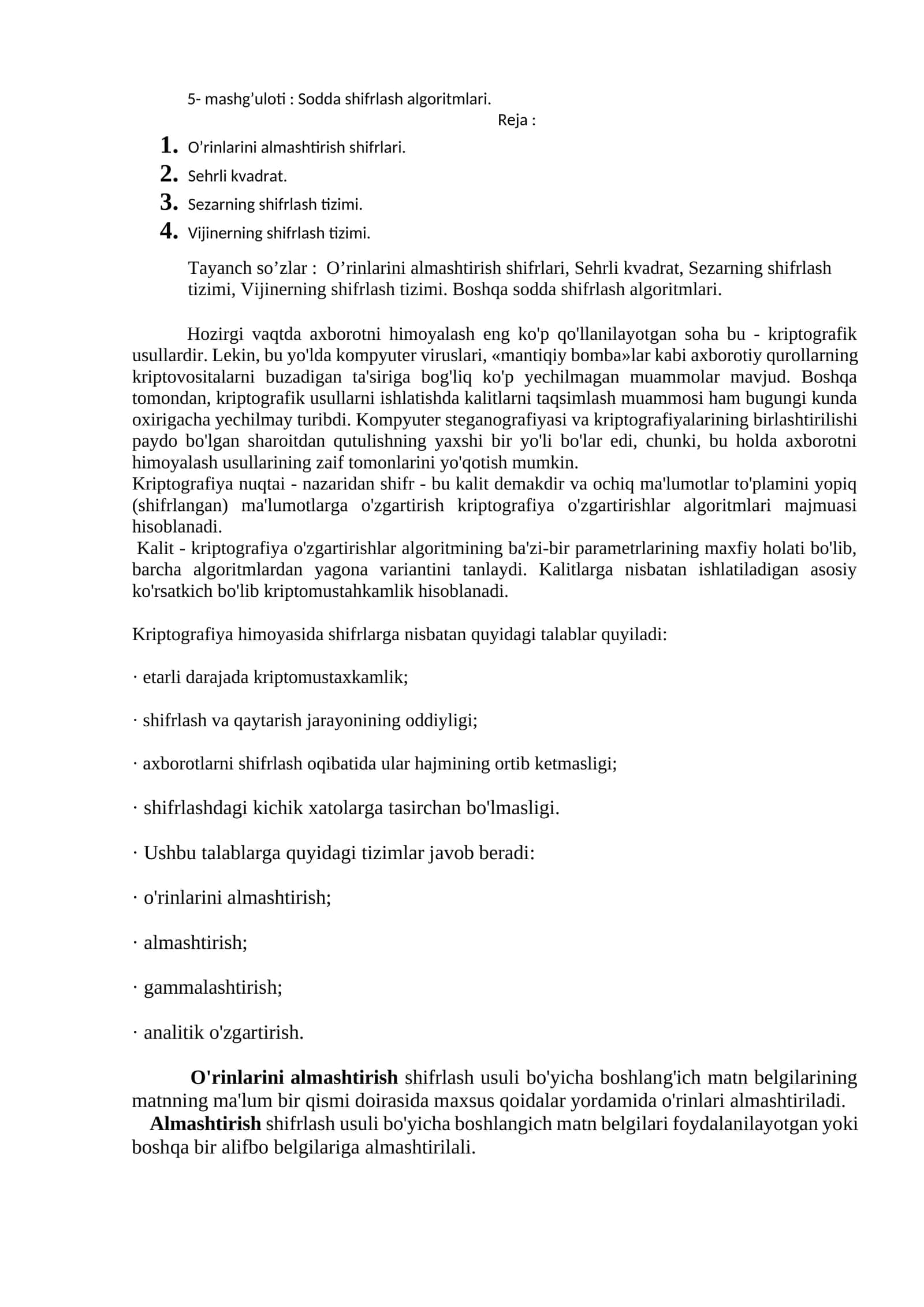 Sodda shifrlash algoritmlari 1