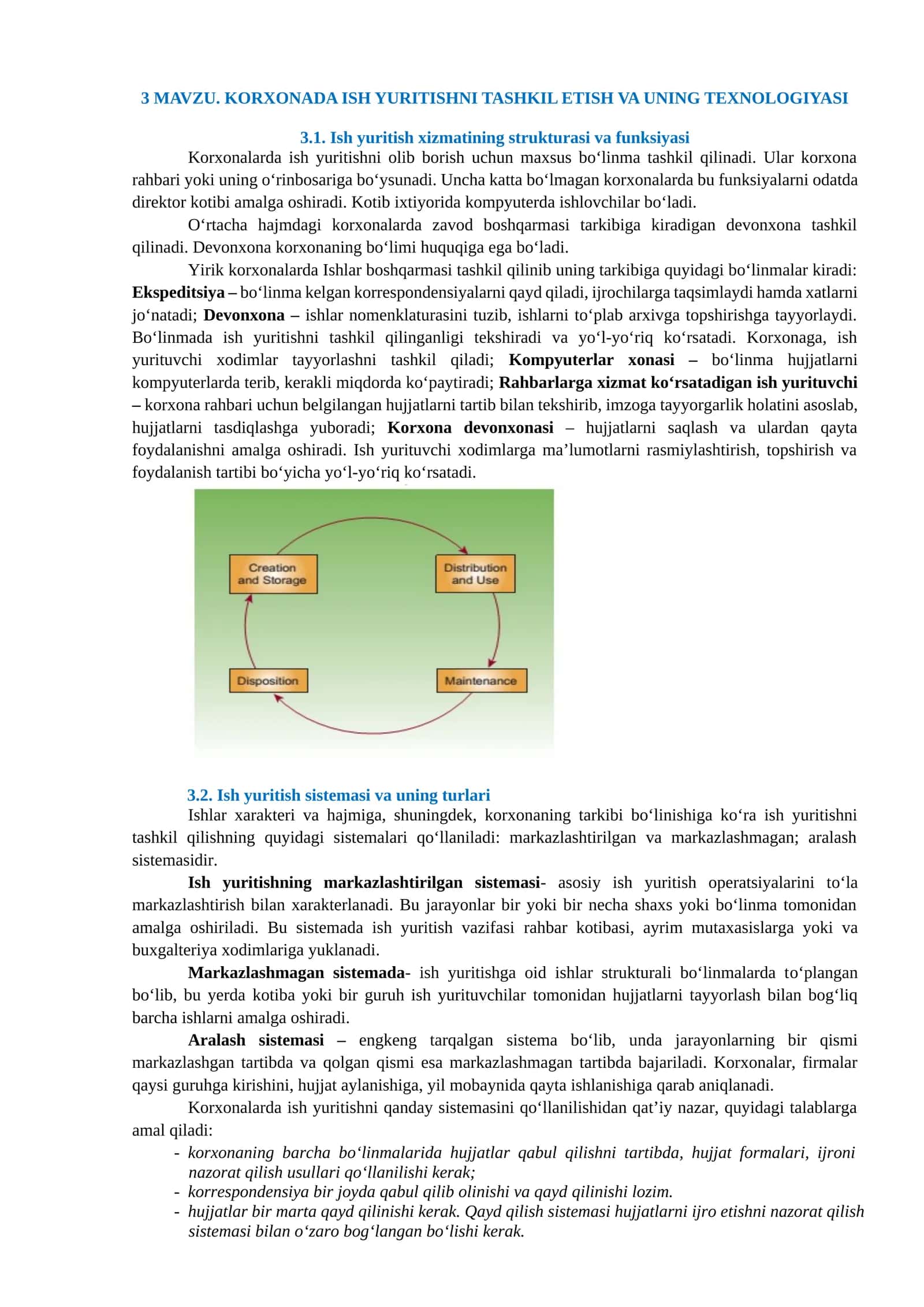 MAVZU. KORXONADA ISH YURITISHNI TASHKIL ETISH VA UNING TEXNOLOGIYASI 1