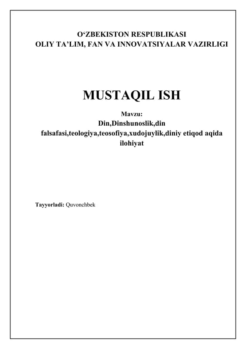 Dinshunoslik va Din Falsafasining Asosiy Tushunchalari 1
