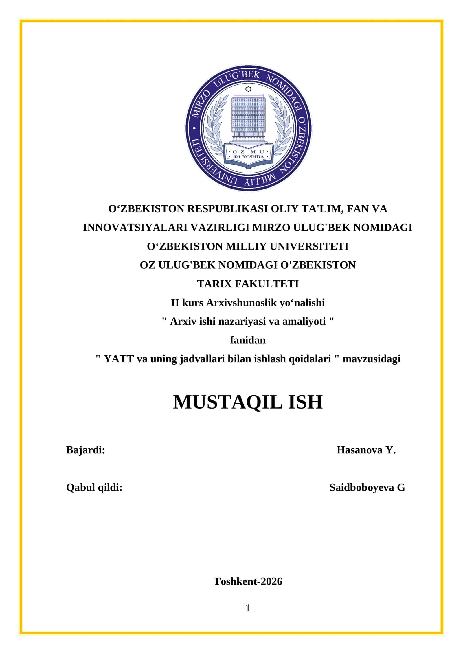 YATT va uning jadvallari bilan ishlash qoidalari 1