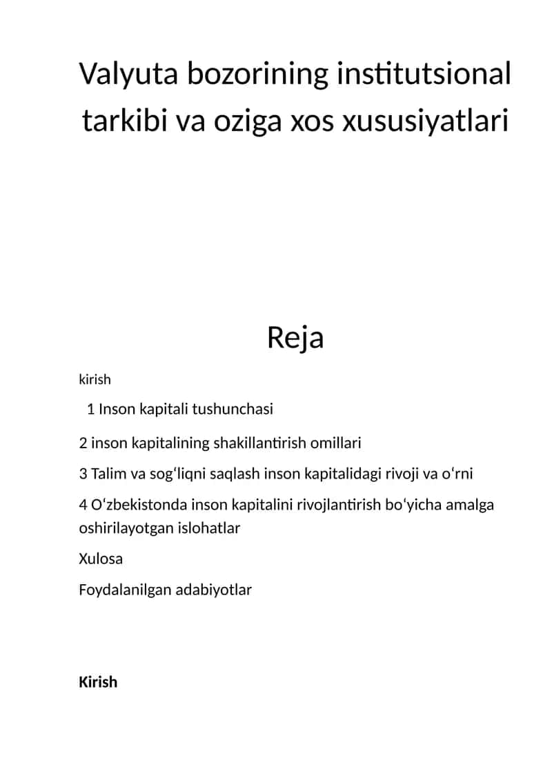 Valyuta bozorining institutsional tarkibi va oziga xos xususiyatlari 1