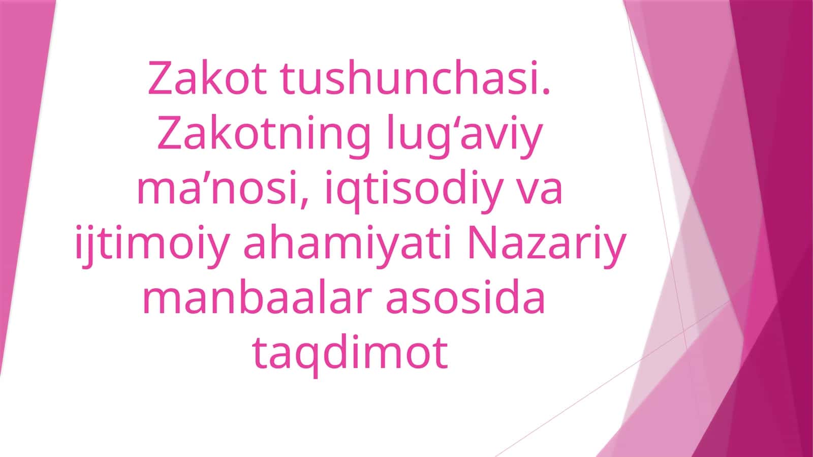 Zakot tushunchasi. Zakotning lug‘aviy ma’nosi, iqtisodiy va ijtimoiy ahamiyati Nazariy manbaalari 1