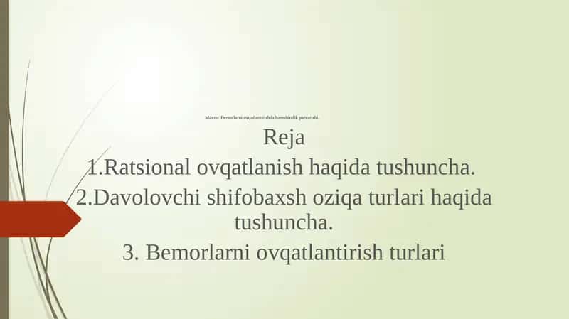 Bemorlarni ovqatlantirishda hamshiralik parvarishi 1