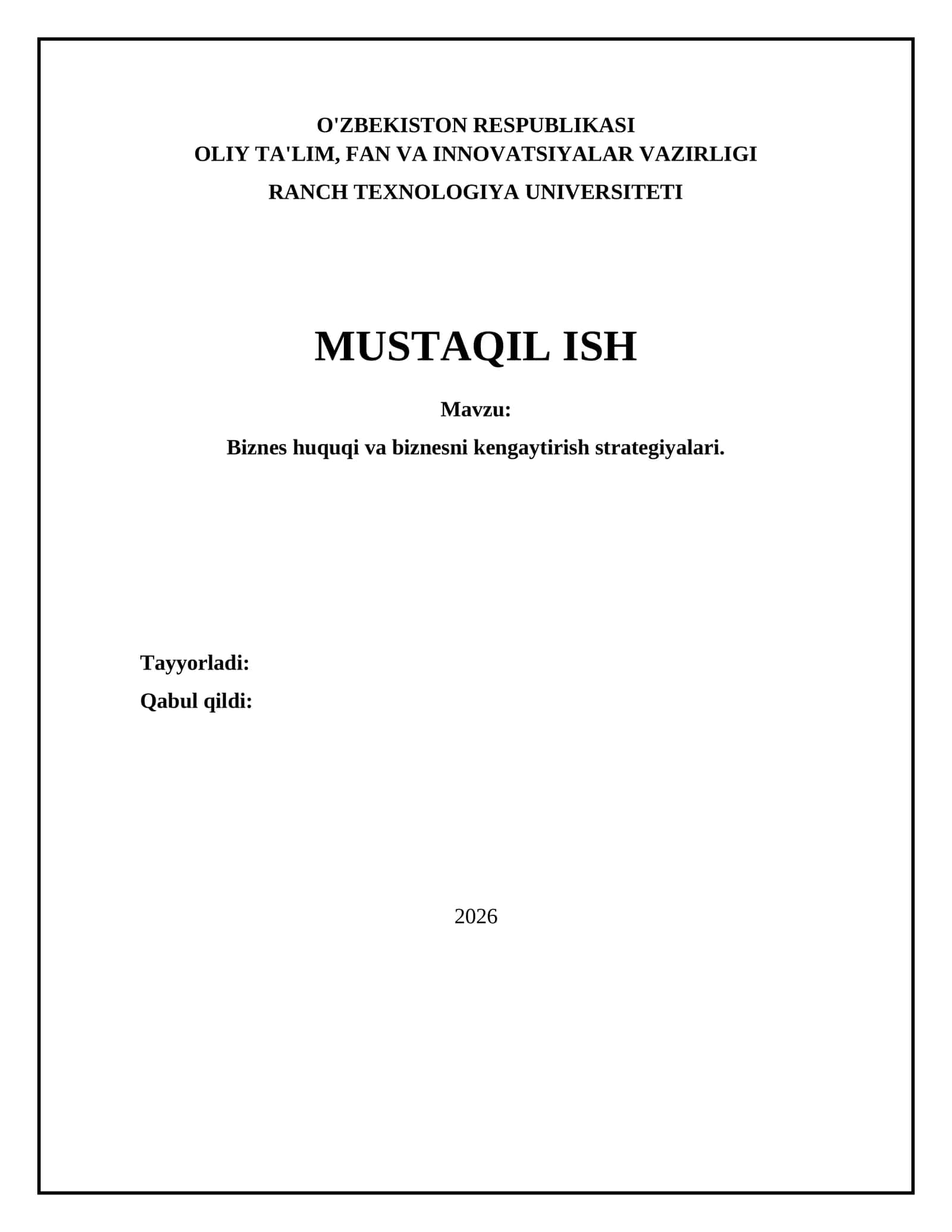 Biznes huquqi va biznesni kengaytirish strategiyalari 1