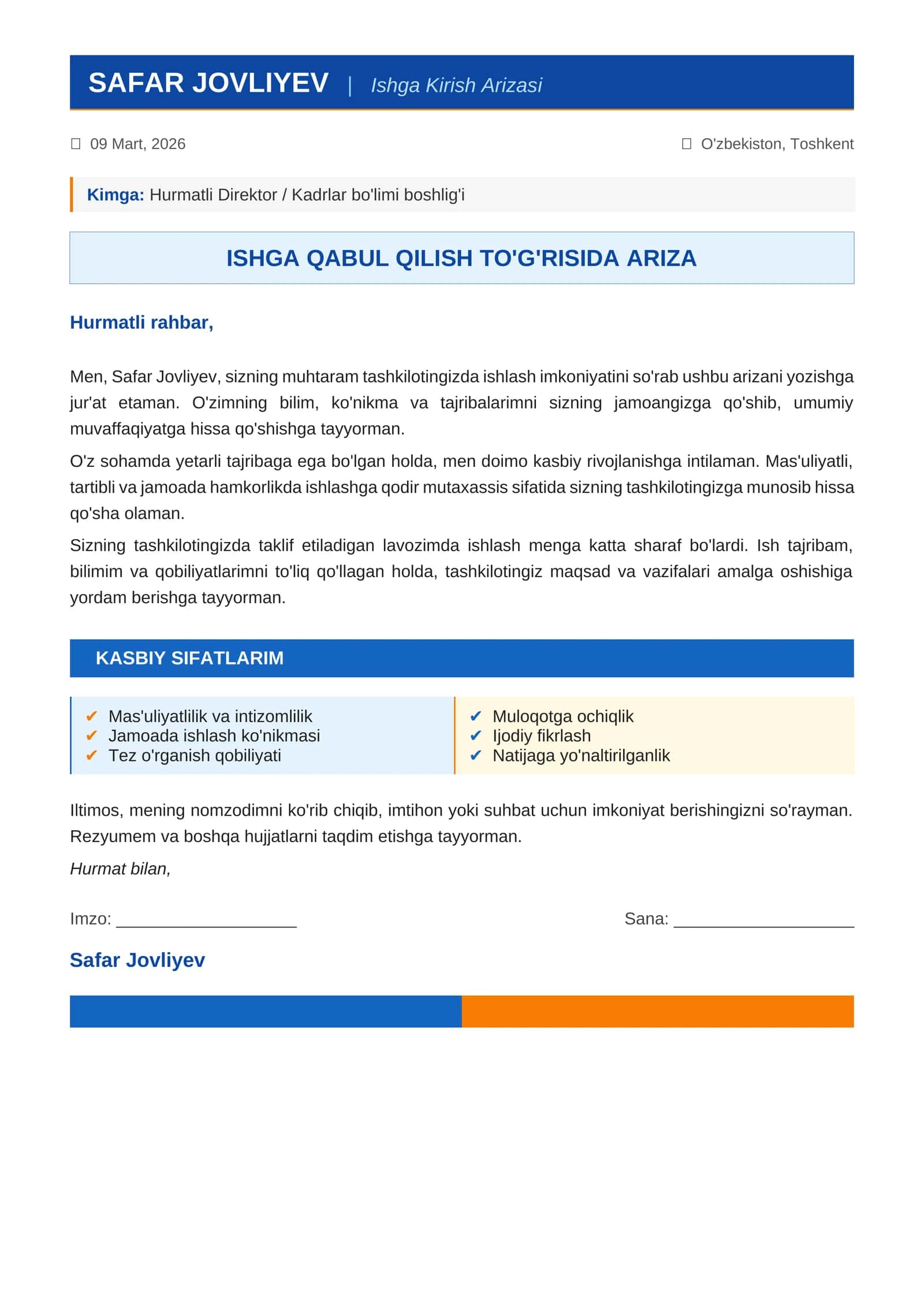 Ishga Kirish Arizasi 1