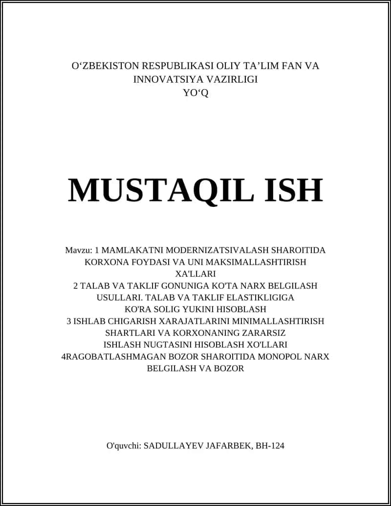 Modernizatsiya sharoitida korxona foydasini maksimal qilish strategiyalari 1