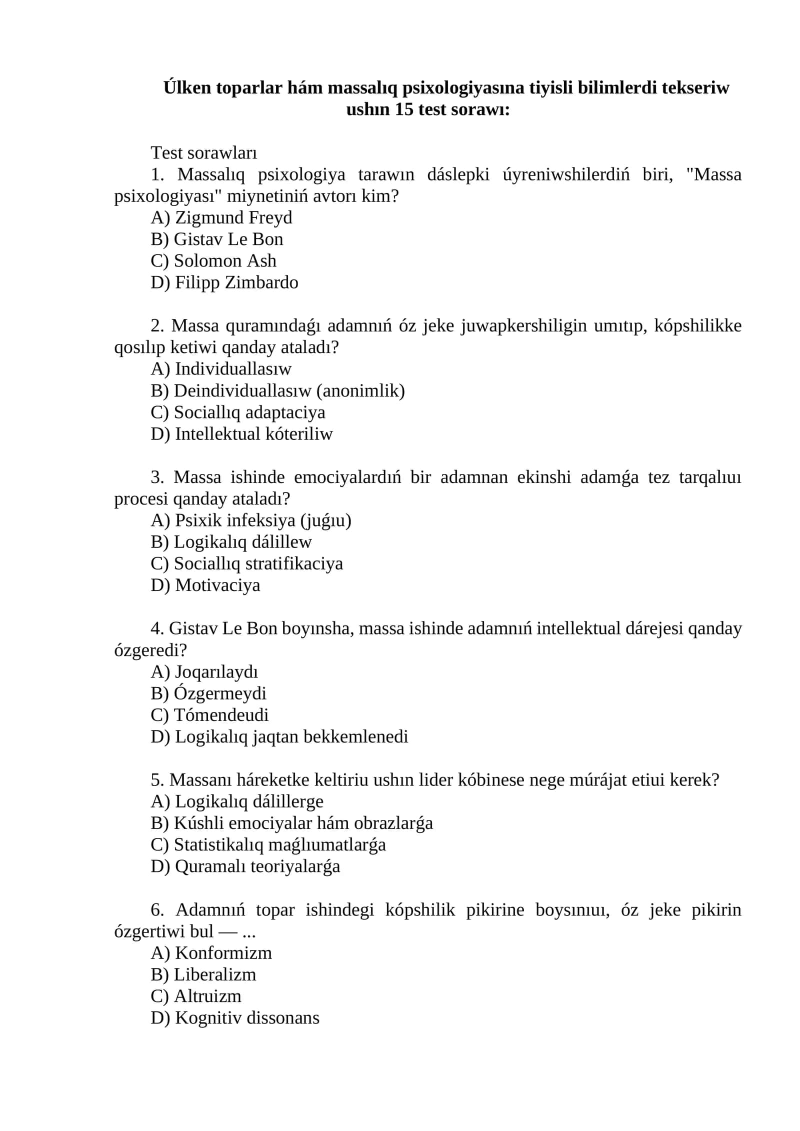 Massalıq Psixologiyasi Testlari 1