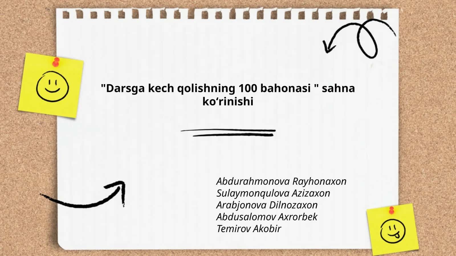 Darsga kech qolishning 100 bahonasi sahna koʻrinishi 1