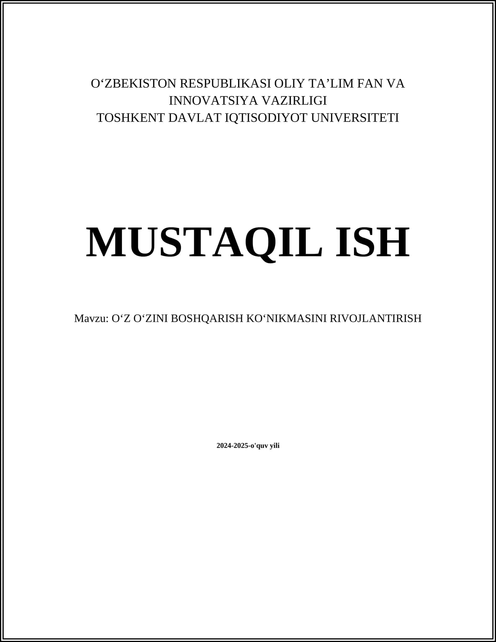 OʻZ OʻZINI BOSHQARISH KOʻNIKMASINI RIVOJLANTIRISH 1