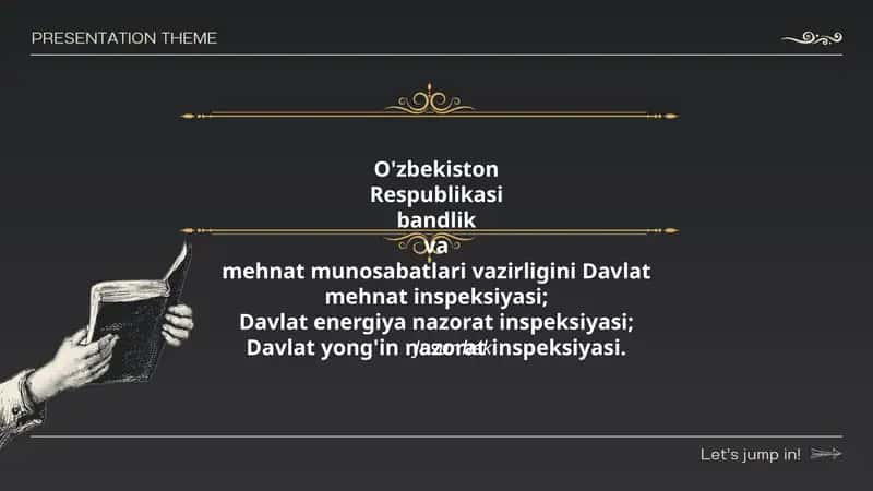 O'zbekiston Respublikasi bandlik va mehnat munosabatlari vazirligini Davlat mehnat inspeksiyasi; Davlat energiya nazorat inspeksiyasi; Davlat yong'in nazorat inspeksiyasi 1