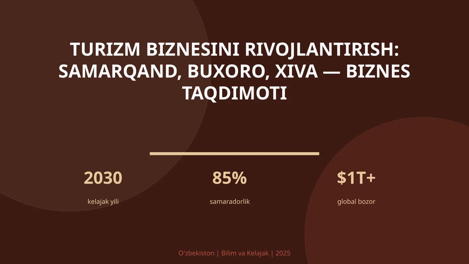 Turizm biznesini rivojlantirish: Samarqand, Buxoro, Xiva — biznes taqdimoti 1