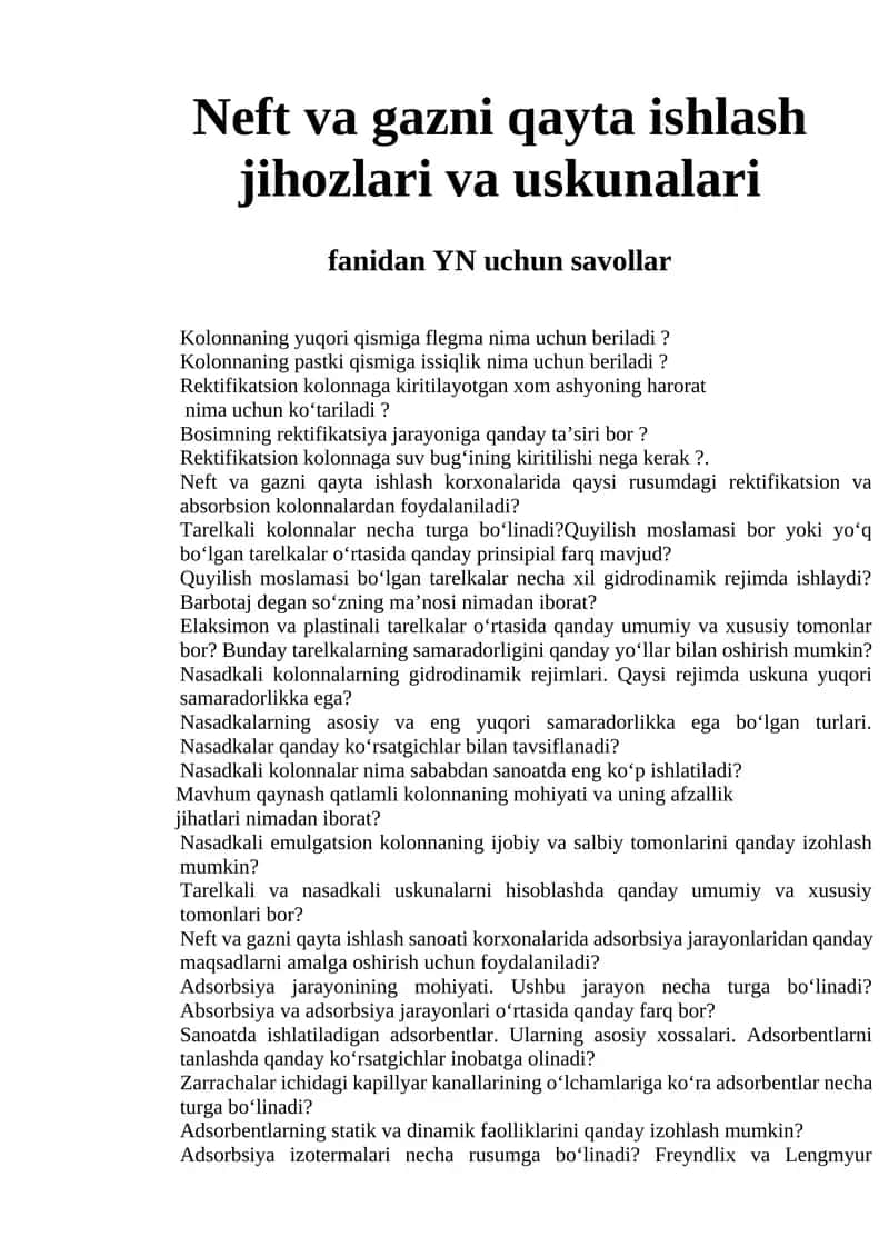Neft va gazni qayta ishlash jihozlari va uskunalari 1
