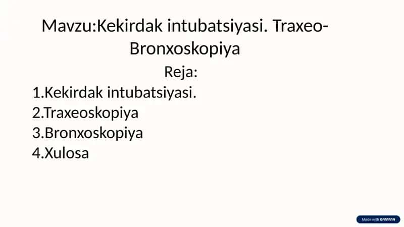 Kekirdak intubatsiyasi. Traxeo- Bronxoskopiya 1