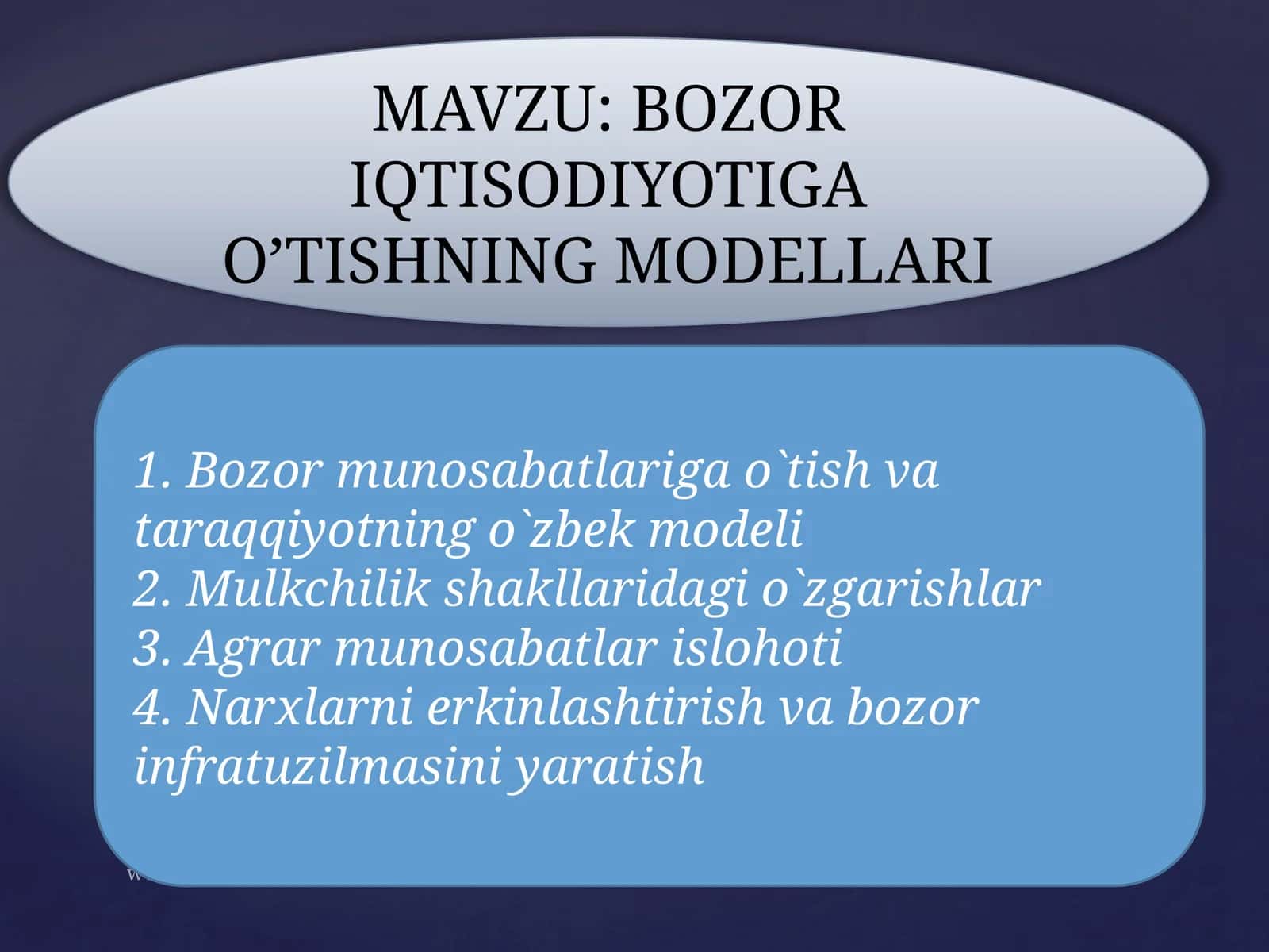 BOZOR IQTISODIYOTIGA O’TISHNING MODELLARI 1
