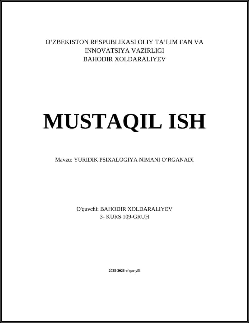 YURIDIK PSIXALOGIYA NIMANI OʻRGANADI 1
