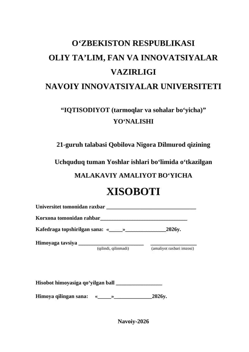Uchquduq Tuman Yoshlar ishlari Amaliyoti Xisoboti 1