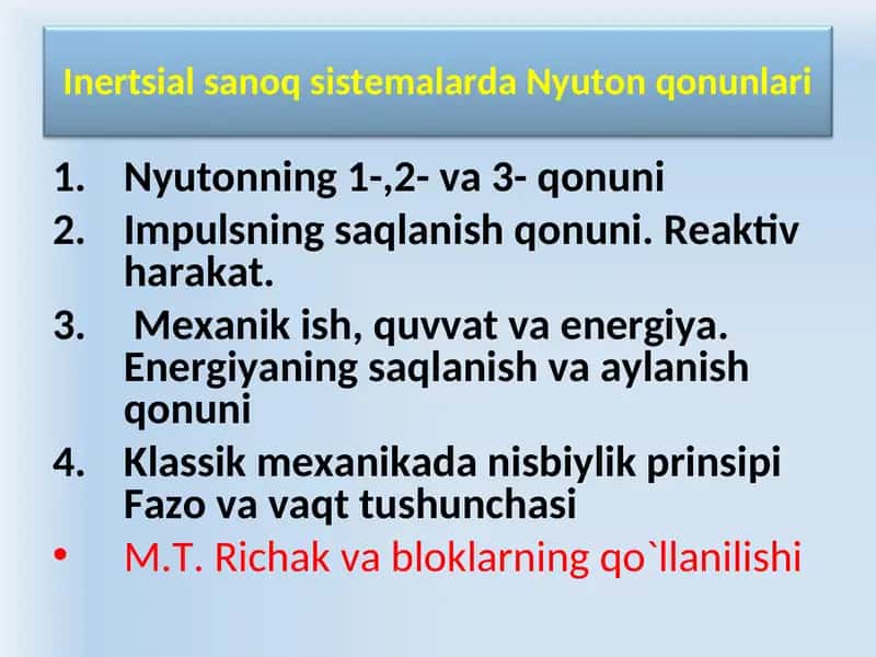 Inertsial sanoq sistemalarda Nyuton qonunlari 1