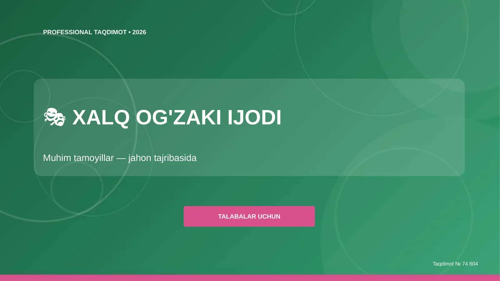 Xalq og'zaki ijodi: Muhim tamoyillar (jahon tajribasida) [talabalar uchun] 1