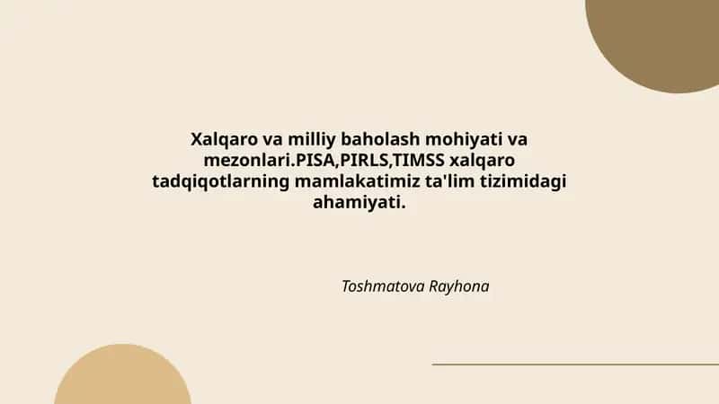 Xalqaro va milliy baholash mohiyati va mezonlari 1