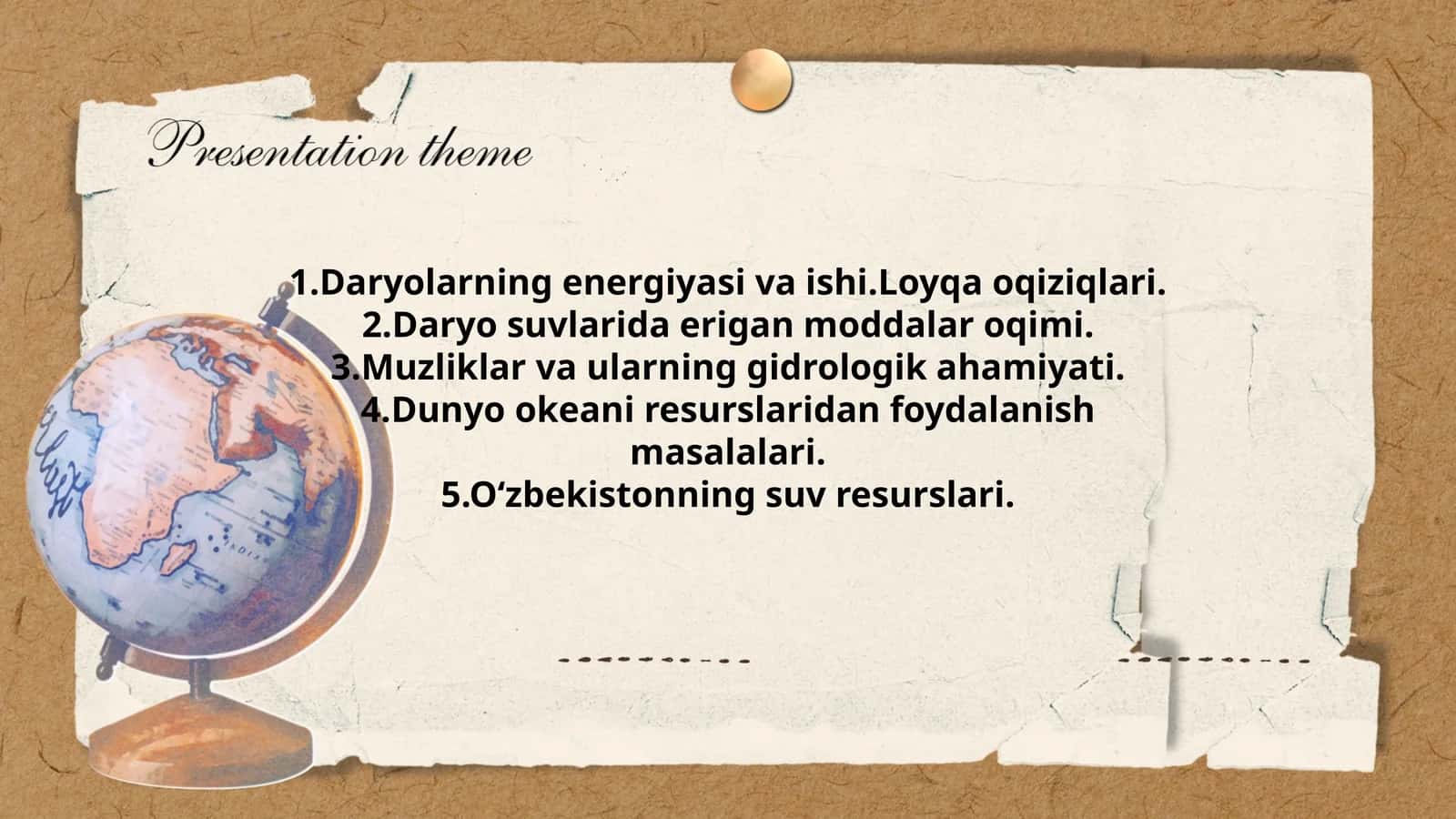 Daryolarning energiyasi va ishi.Loyqa oqiziqlari 1