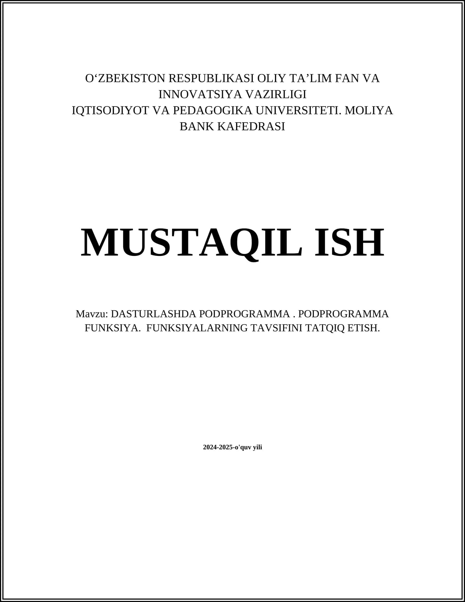DASTURLASHDA PODPROGRAMMA 1