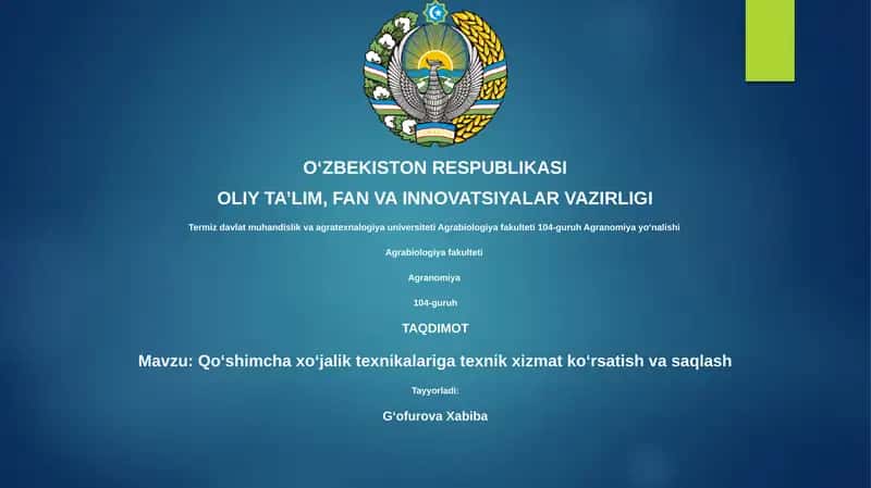 Qoʻshimcha xoʻjalik texnikalariga texnik xizmat koʻrsatish va saqlash 1