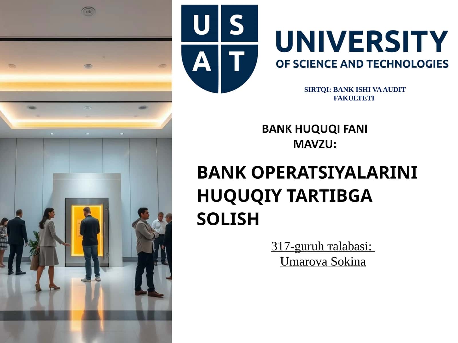BANK OPERATSIYALARINI HUQUQIY TARTIBGA SOLISH 1