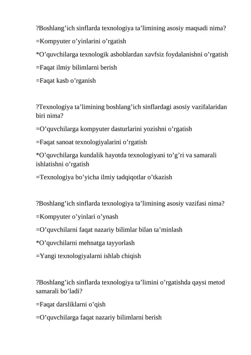 Boshlang’ich sinflarda texnologiya ta’limi 1