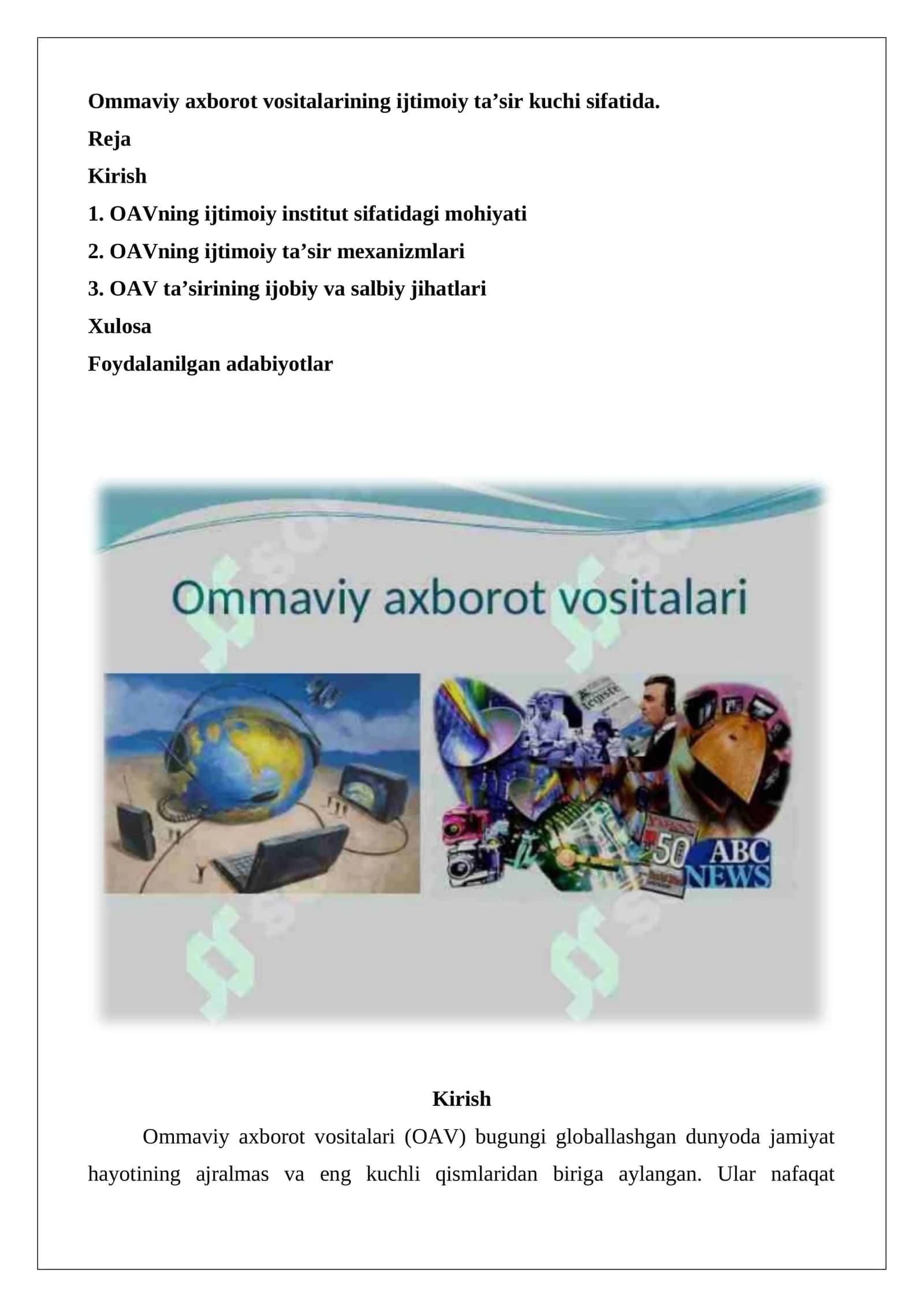 Ommaviy axborot vositalarining ijtimoiy ta’sir kuchi sifatida 1