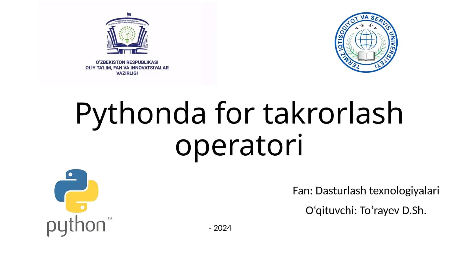 Pythonda for takrorlash operatori 1