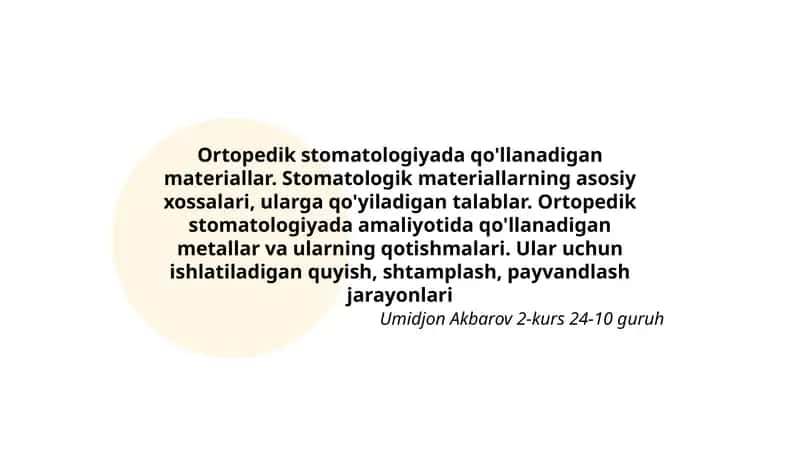 Ortopedik stomatologiyada qo'llanadigan materiallar 1