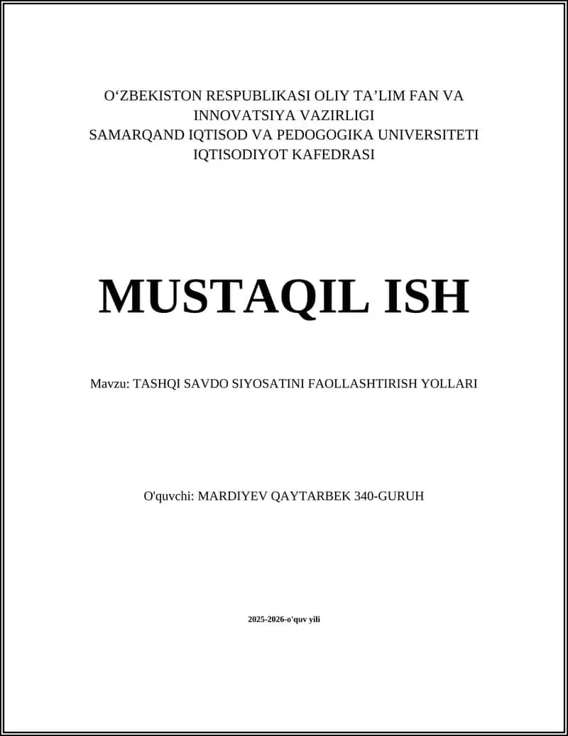 TASHQI SAVDO SIYOSATINI FAOLLASHTIRISH YOLLARI 1