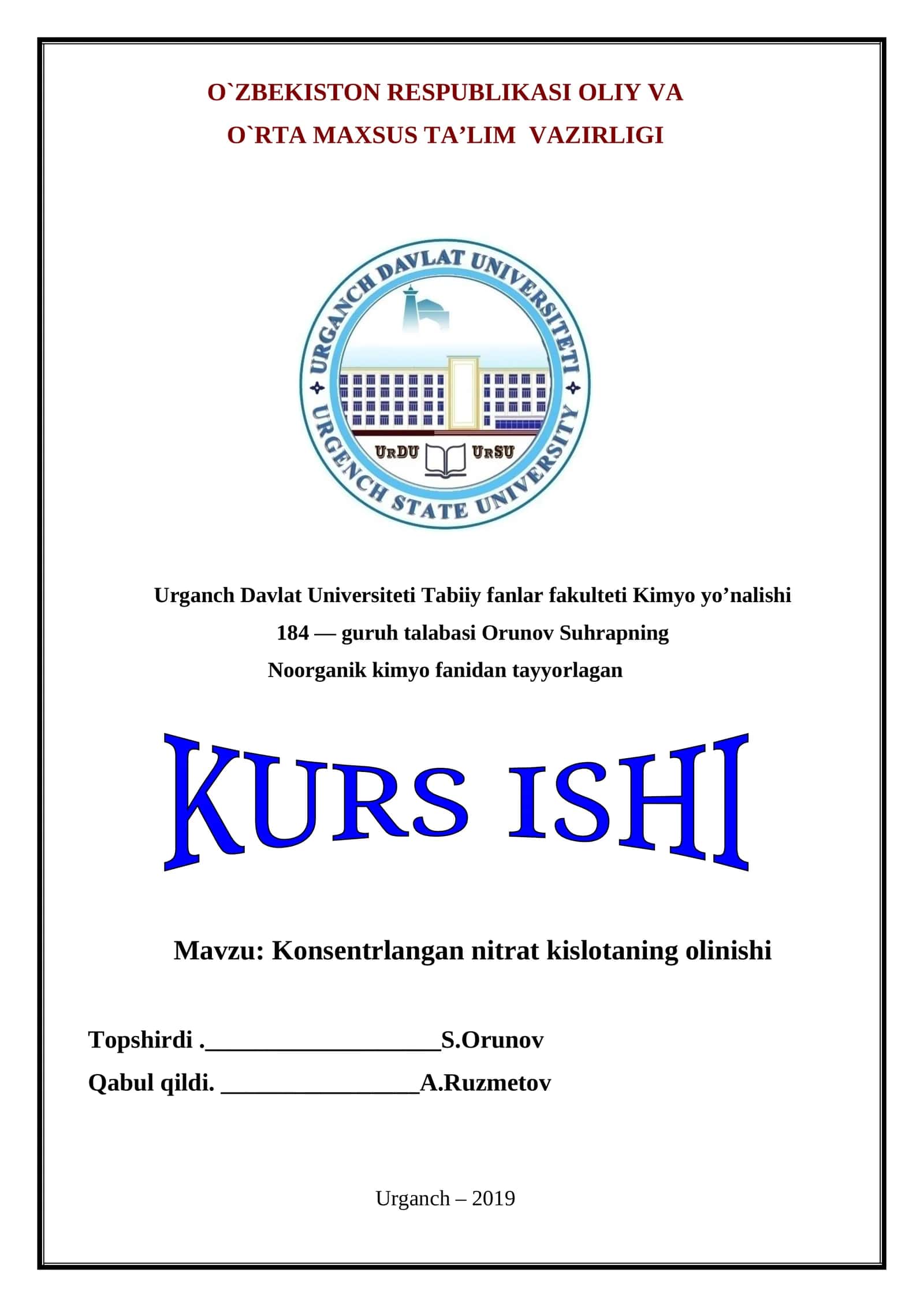 Konsentrlangan nitrat kislotaning olinishi 1