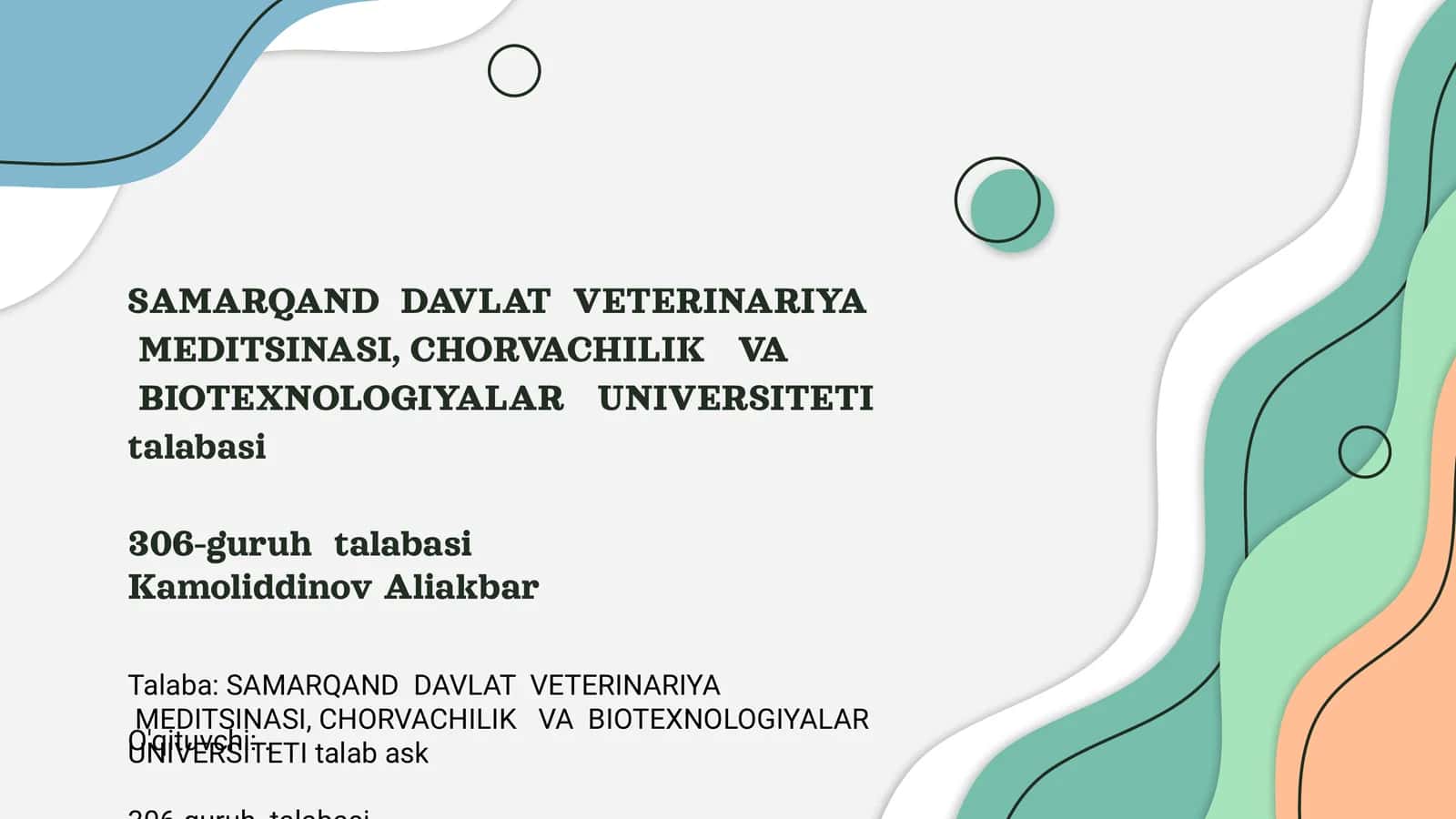 Samarqand Davlat Veterinariya Meditsinasi, Chorvachilik va Biotexnologiyalar Universiteti 1