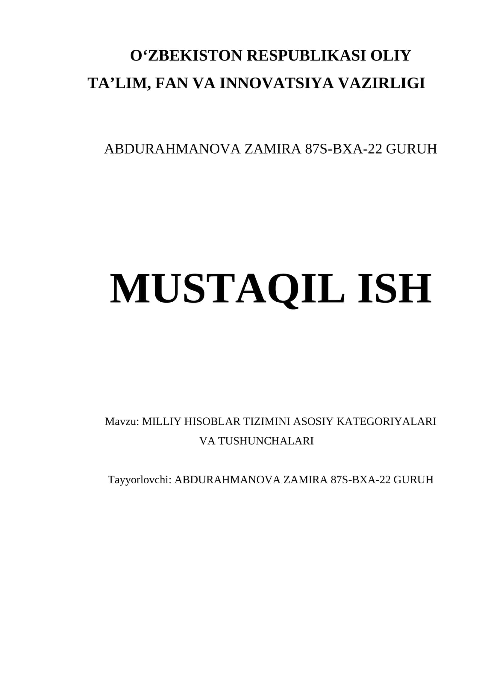 MILLIY HISOBLAR TIZIMINI ASOSIY KATEGORIYALARI VA TUSHUNCHALARI 1
