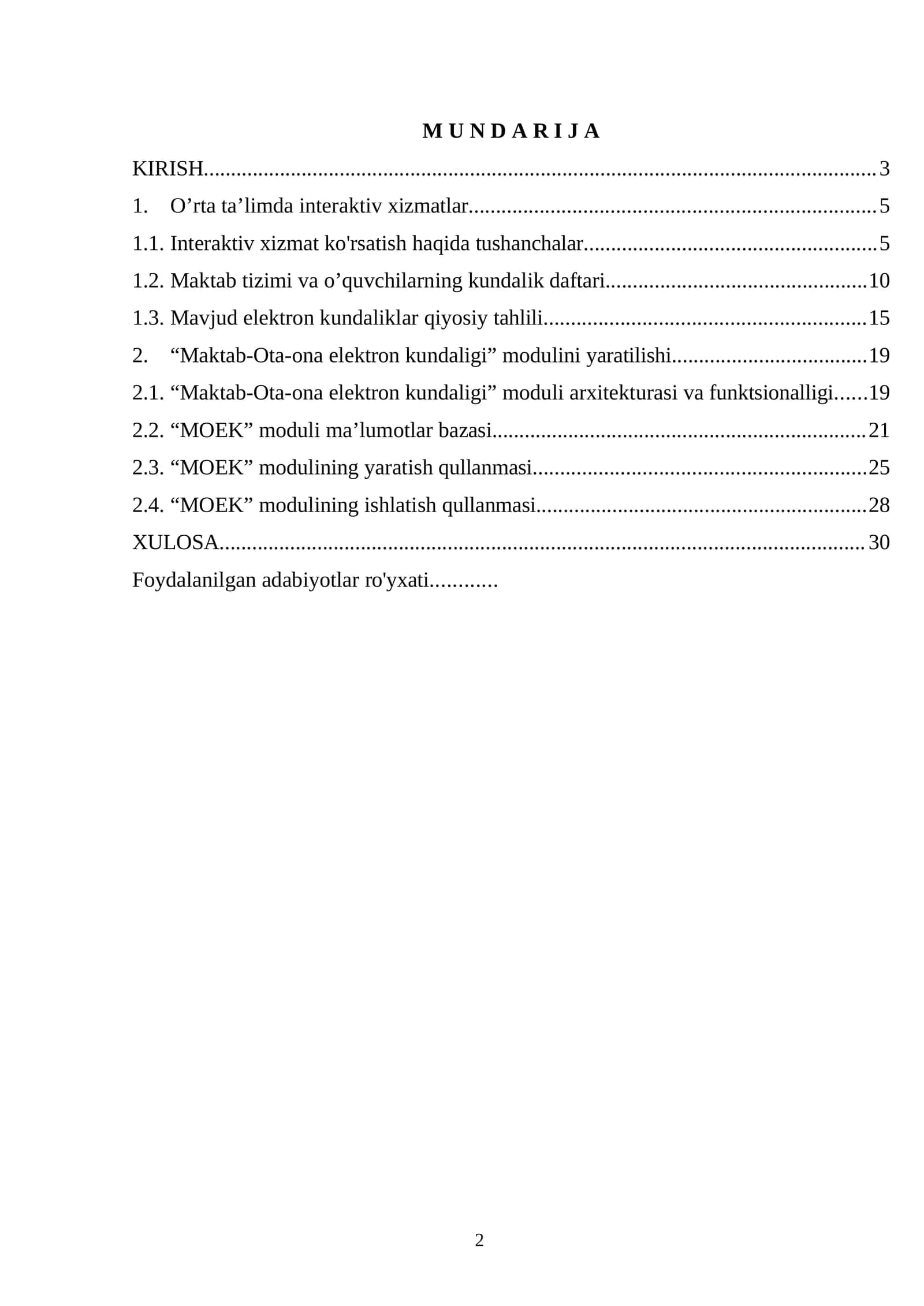 MOEK moduli 1