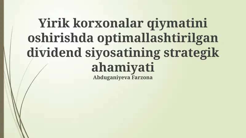 Optimal Divident Siyosatining Strategik Ahamiyati 1
