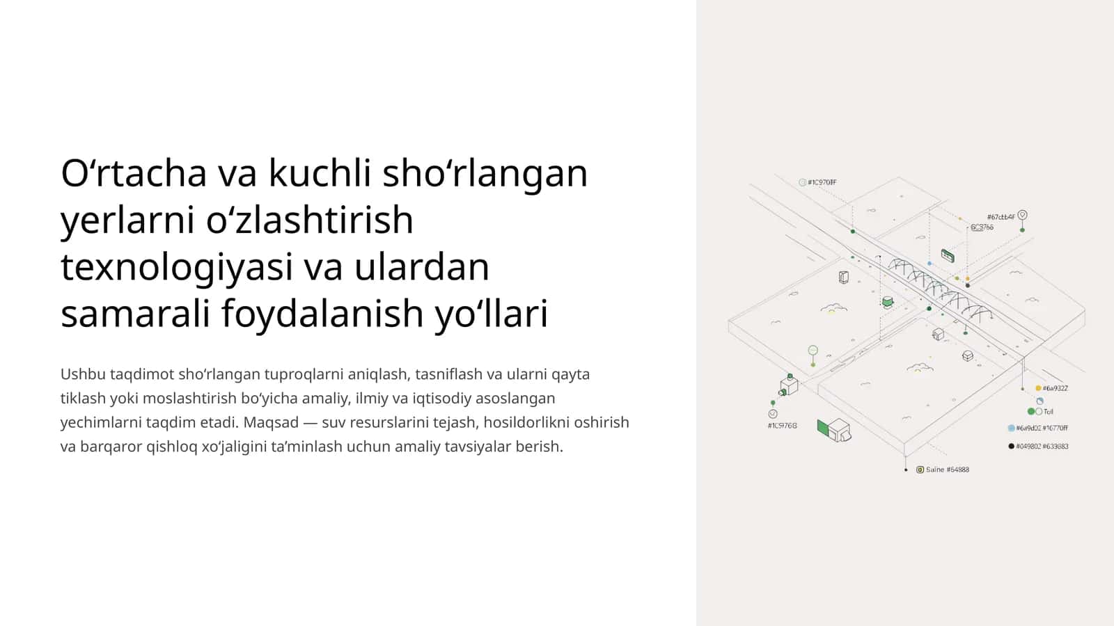 O‘rtacha va kuchli sho‘rlangan yerlarni o‘zlashtirish texnologiyasi va ulardan samarali foydalanish yo‘llari 1