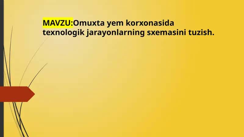 Omuxta yem korxonasida texnologik jarayonlarning sxemasini tuzish. 1