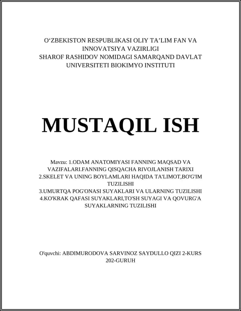 Odam anatomiyasi fanning maqsad va vazifalari 1