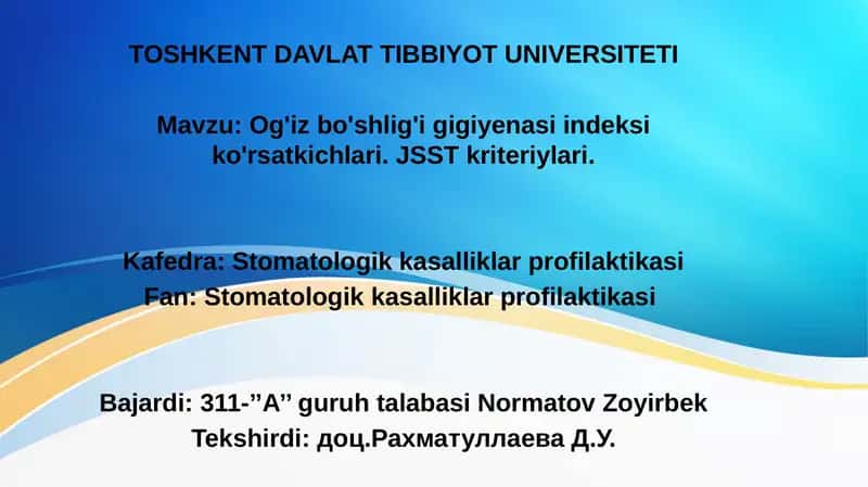 Ogʻiz boʻshligʻi gigiyena indeksi 1
