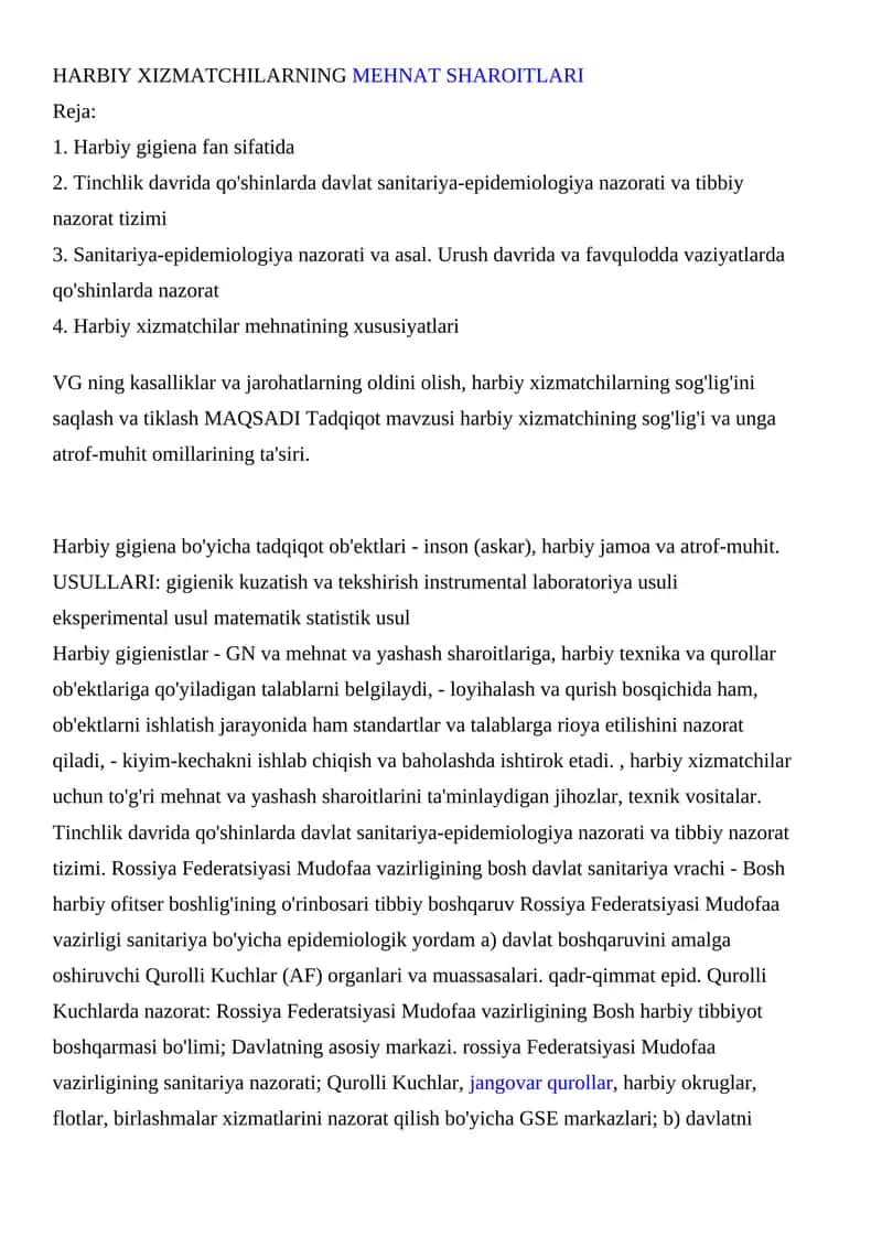 Harbiy Xizmatchilarning Mehnat Sharoitlari 1